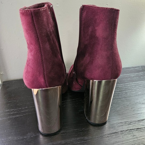 Charlotte Russe Vanna Burgundy Suede Pointed Toe Block Heel Booties Size 8 - Picture 5 of 9